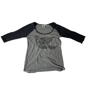Roxy Womens Gray Black 3/4 Sleeve Raglan Graphic Bird Baseball Tee Shirt Medium